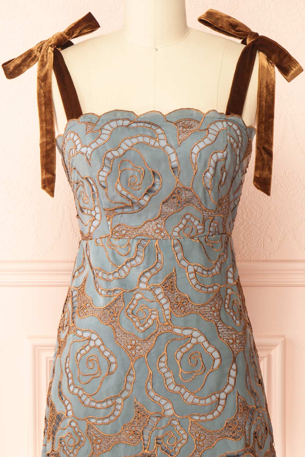 Donna | Blue Mini Dress with Copper Pattern | Front