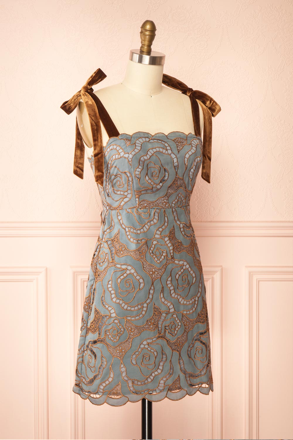 Donna | Blue Mini Dress with Copper Pattern | Side View