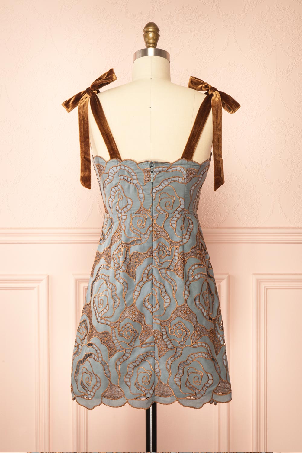 Donna | Blue Mini Dress with Copper Pattern | Back View