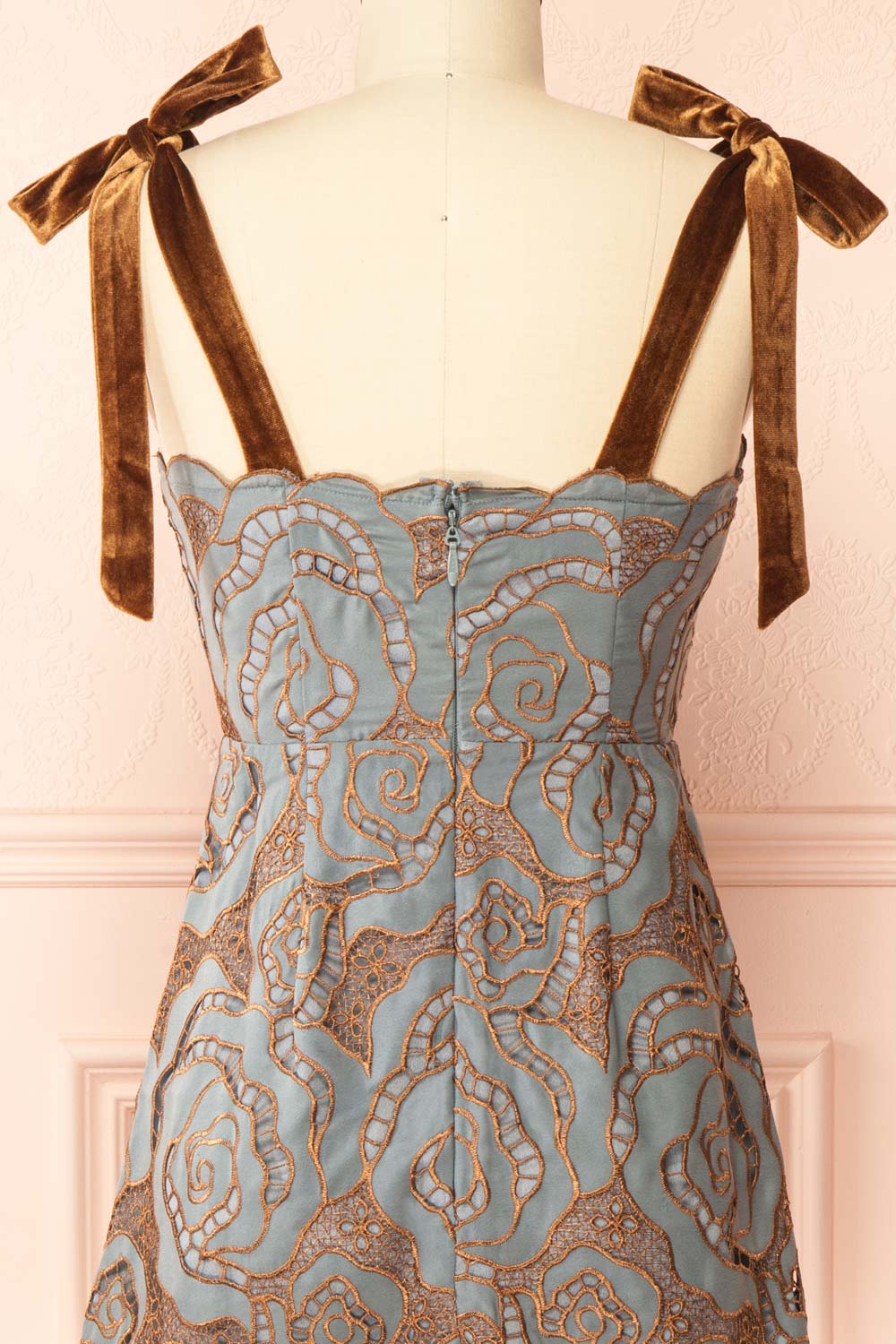 Donna | Blue Mini Dress with Copper Pattern | Back