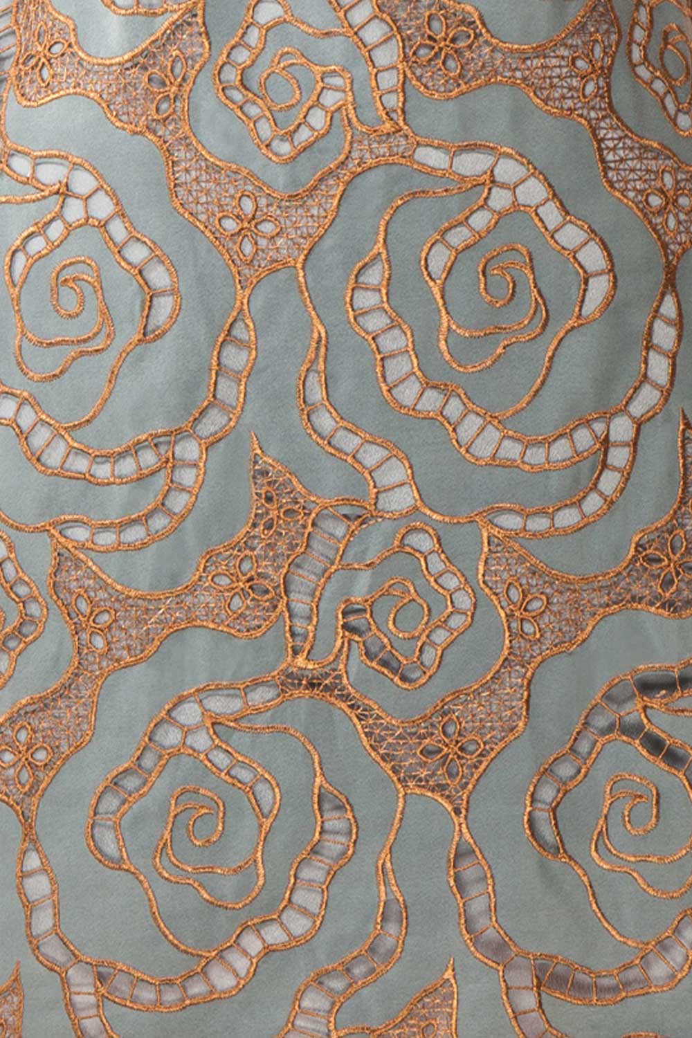 Donna | Blue Mini Dress with Copper Pattern | Pattern and frabric