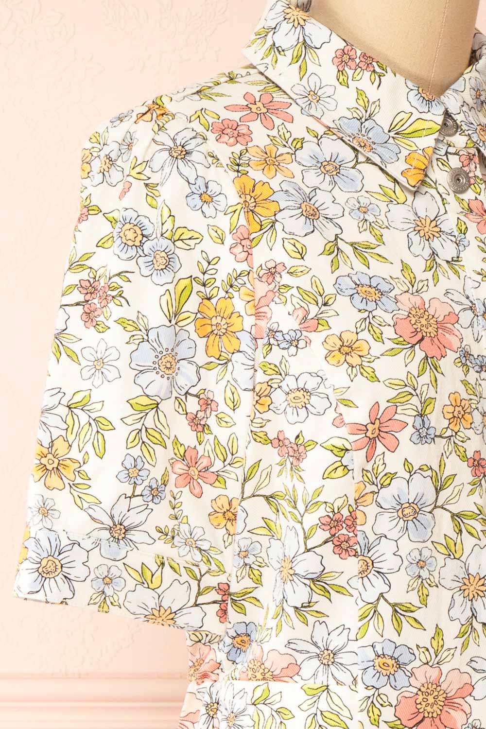 Dorcas Short Button-Up Denim Floral Dress | Boutique 1861 side 