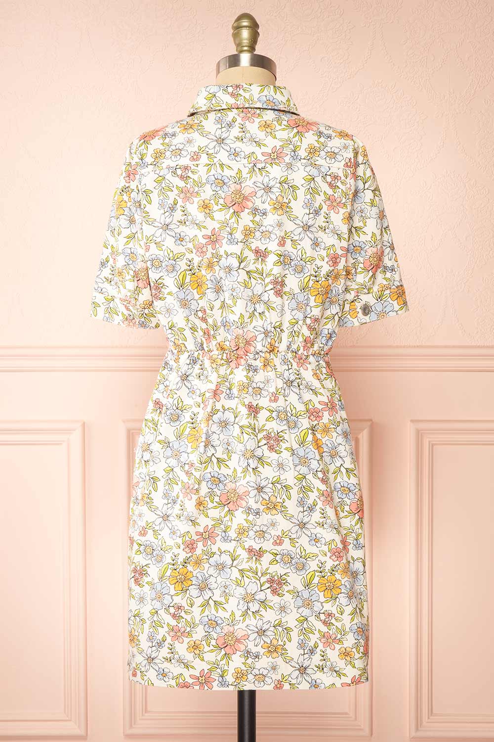 Dorcas Short Button-Up Denim Floral Dress | Boutique 1861  back view