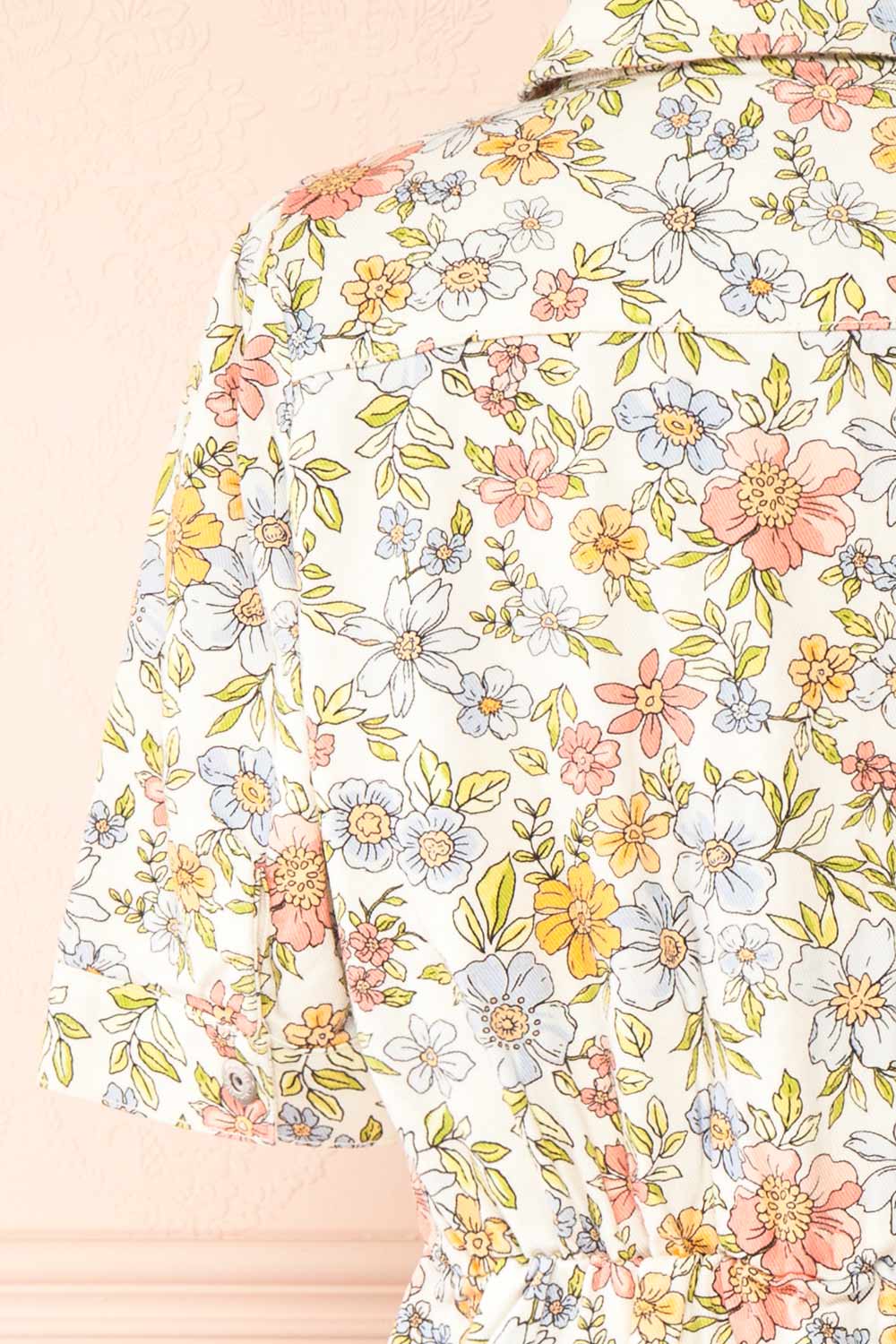 Dorcas Short Button-Up Denim Floral Dress | Boutique 1861  back