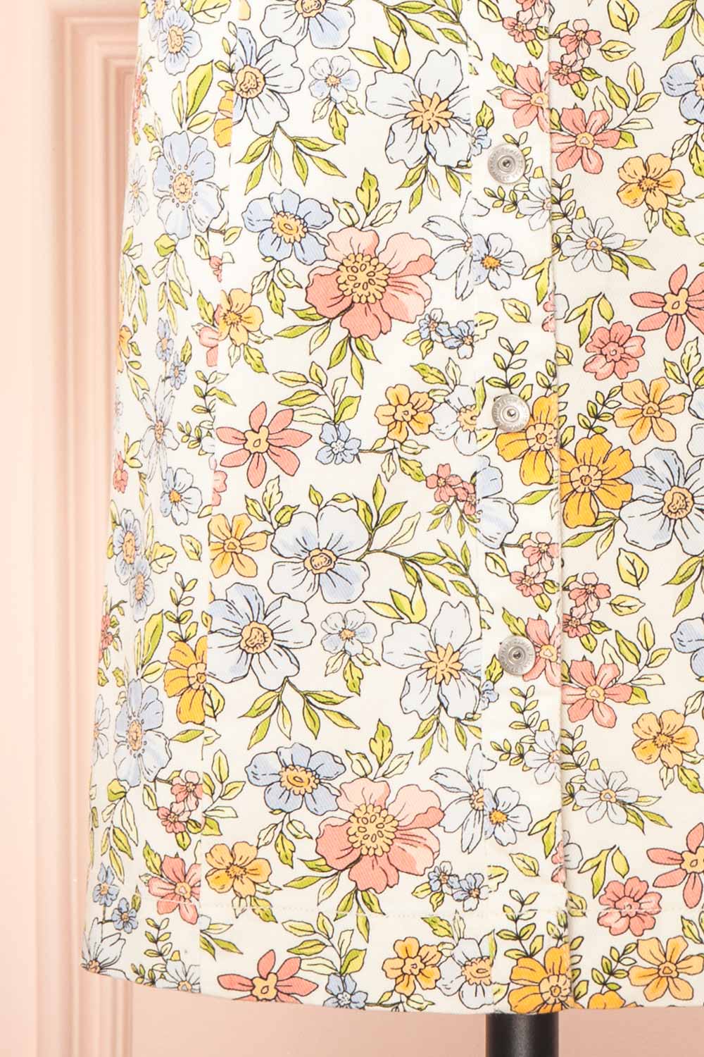 Dorcas Short Button-Up Denim Floral Dress | Boutique 1861  bottom