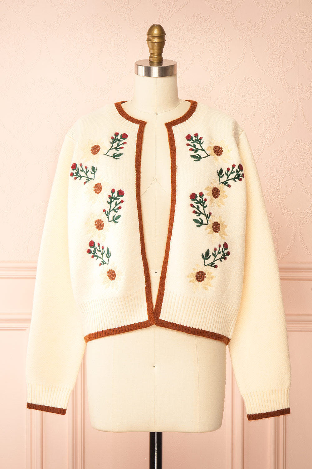 Dorianna Ivory Floral Embroidered Cardigan | Boutique 1861 front view