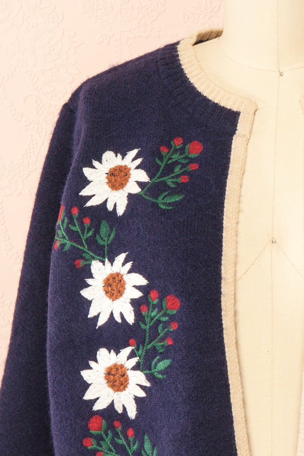 Dorianna Navy Floral Embroidered Cardigan | Boutique 1861 front