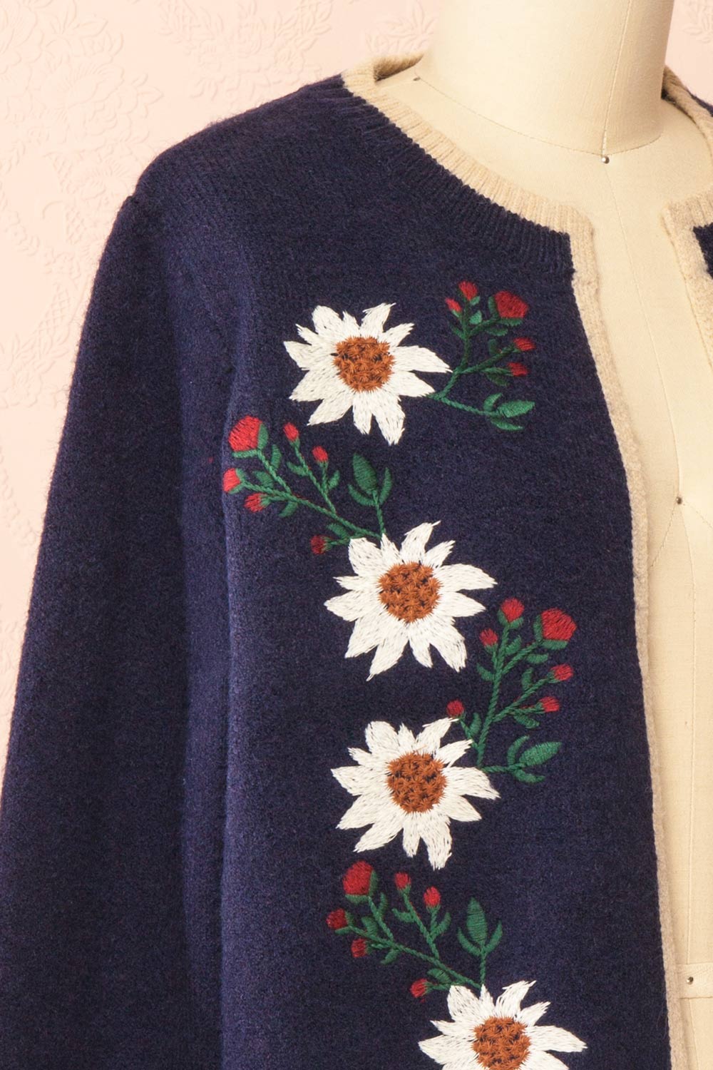 Dorianna Navy Floral Embroidered Cardigan | Boutique 1861 side