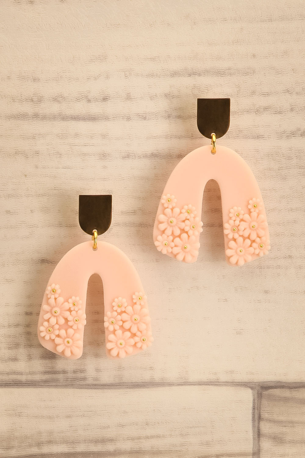 Dorothée Blush | U Shaped Pendant Earrings with Floral Detail