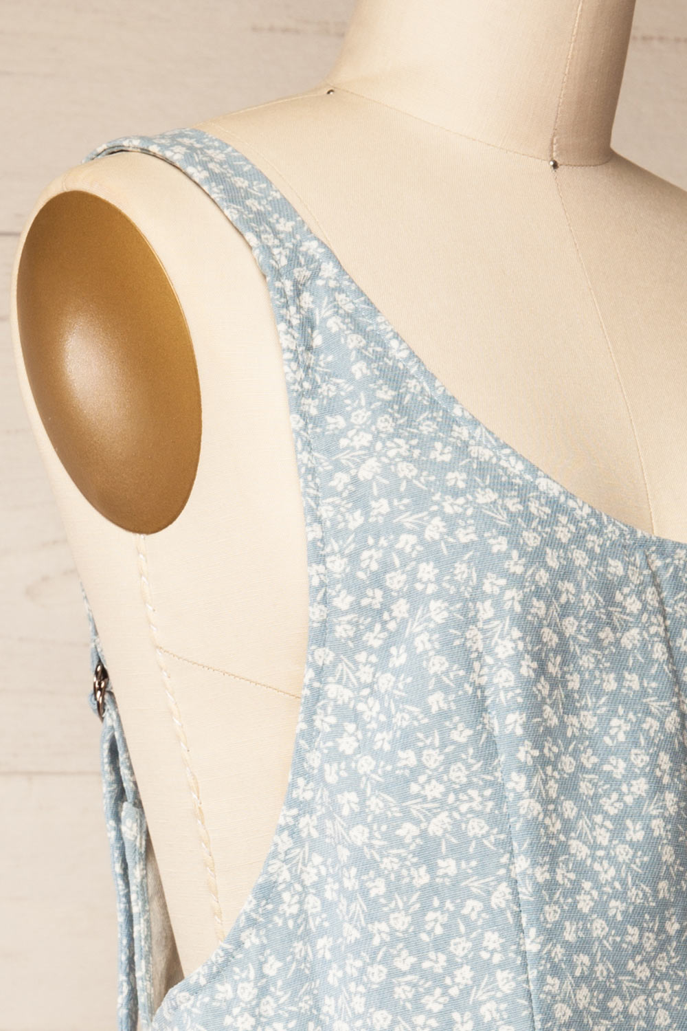 Douala Blue Denim Romper with White Floral Prints | La petite garçonne side