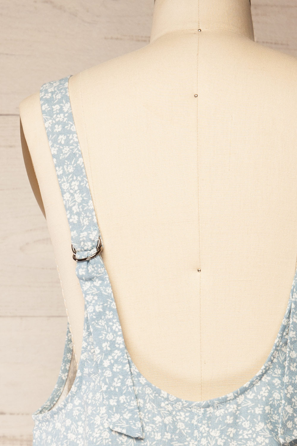 Douala Blue Denim Romper with White Floral Prints | La petite garçonne back