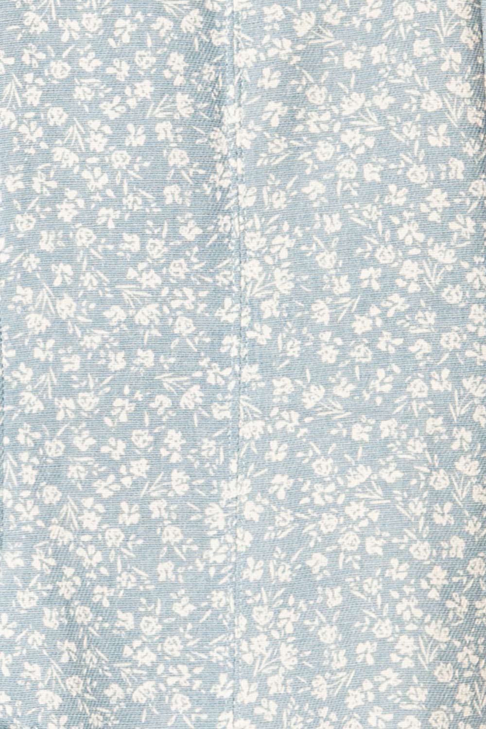 Douala Blue Denim Romper with White Floral Prints | La petite garçonne fabric