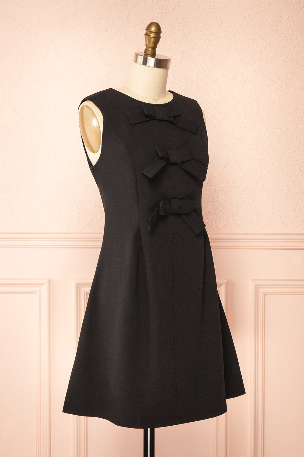 Dounia Short Sleeveless Black Dress with Bows | Boutique 1861 side view
