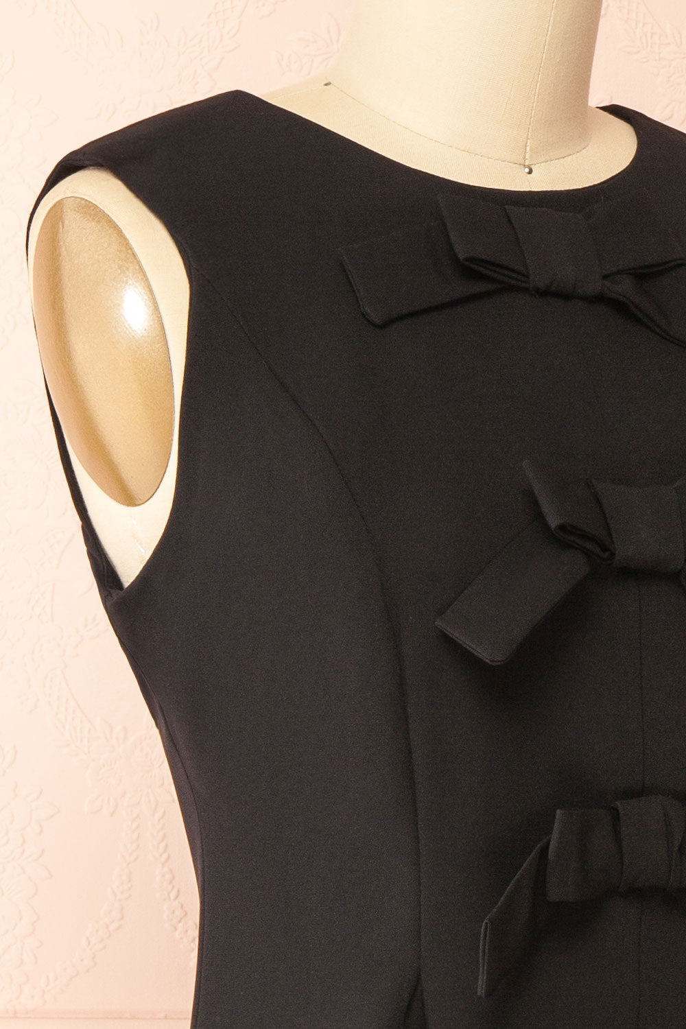 Dounia Short Sleeveless Black Dress with Bows | Boutique 1861 side