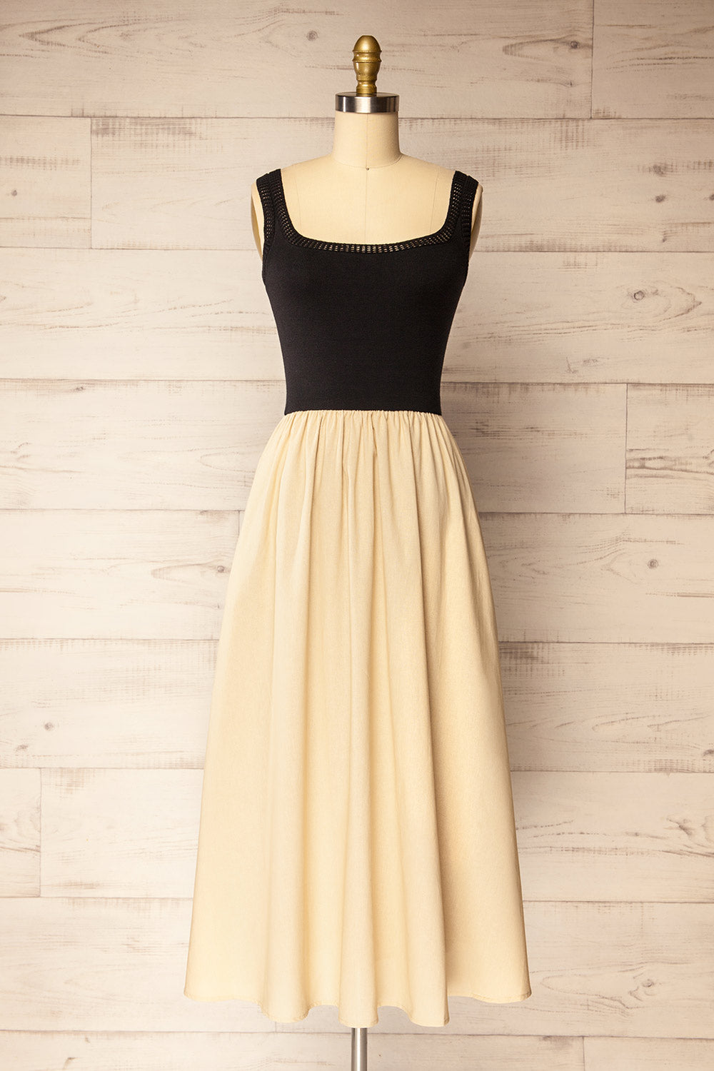 Dover Beige Long Linen and Knit Dress with Pockets | La petite garçonne front view