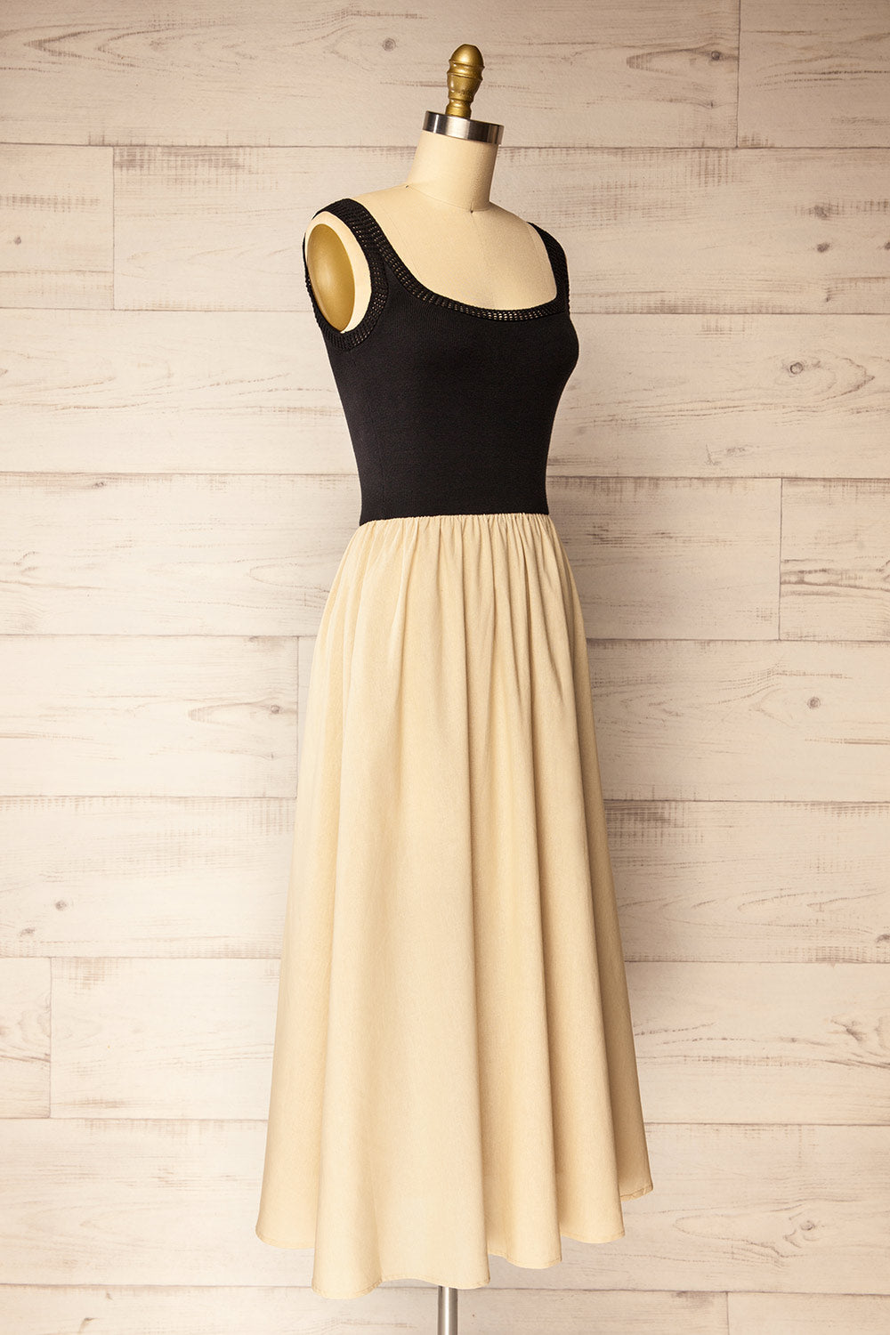 Dover Beige Long Linen and Knit Dress with Pockets | La petite garçonne side view