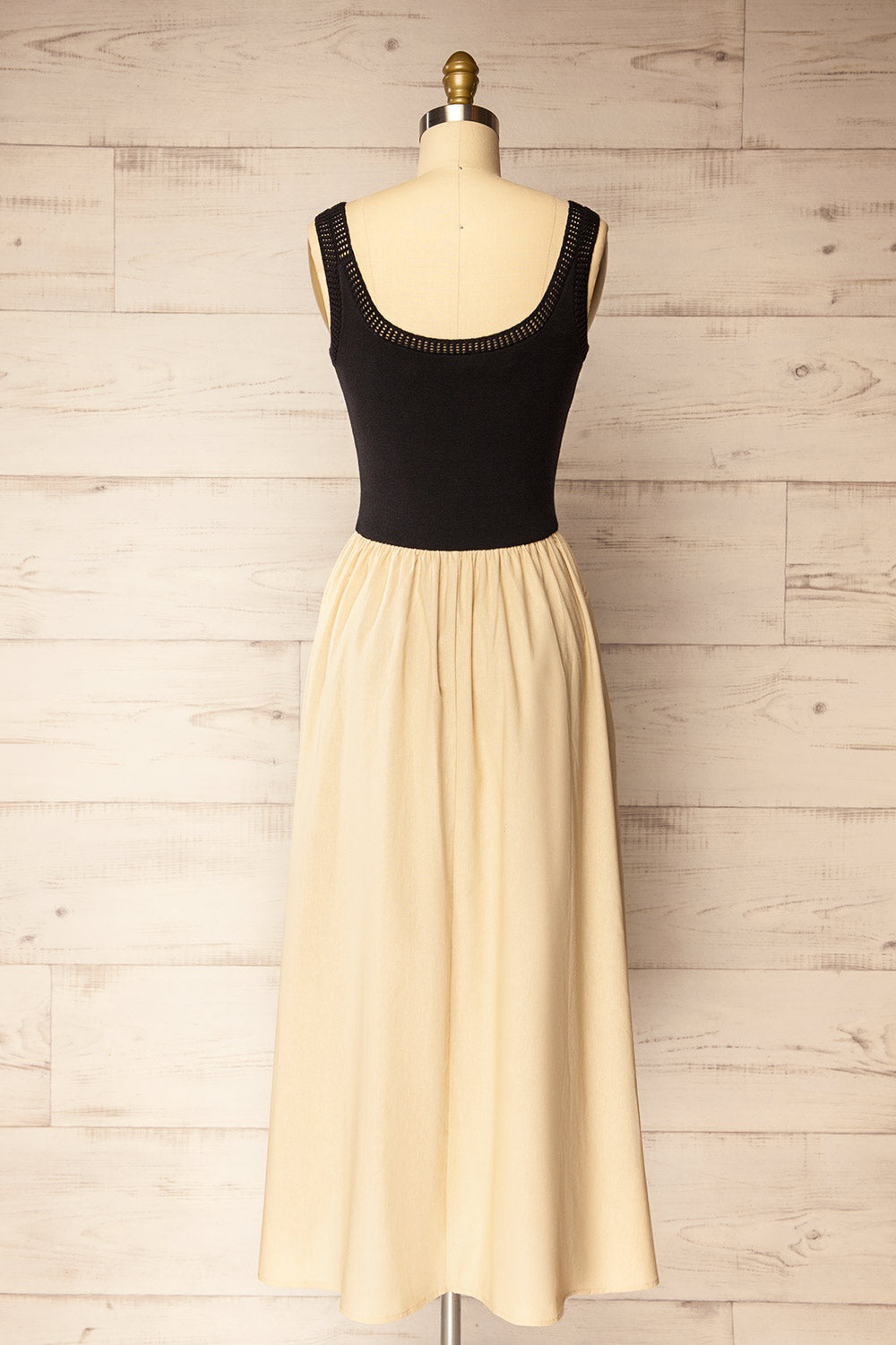 Dover Beige Long Linen and Knit Dress with Pockets | La petite garçonne back view