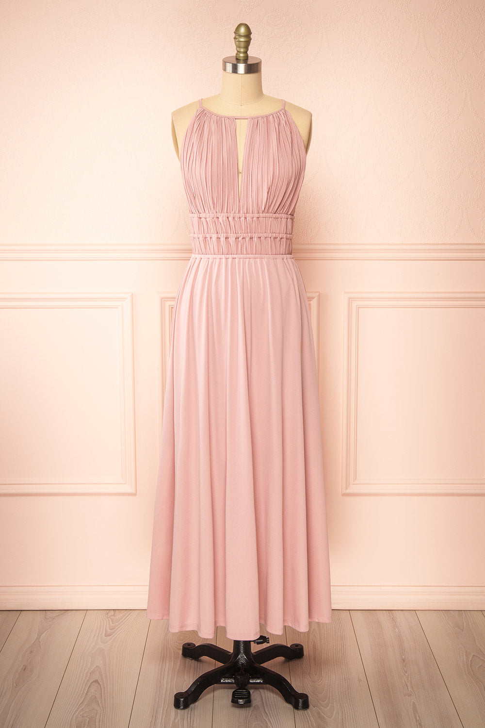 Dovie Mauve Midi Dress w/ Pleated Bodice | Boutique 1861 front view