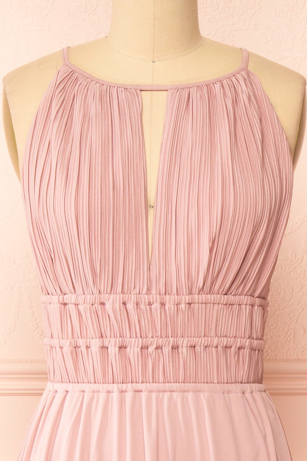 Dovie Mauve Midi Dress w/ Pleated Bodice | Boutique 1861 front