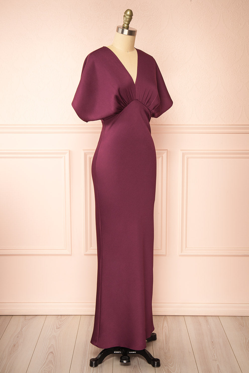 Dracaris Long Burgundy Satin Dress | Boutique 1861 side view