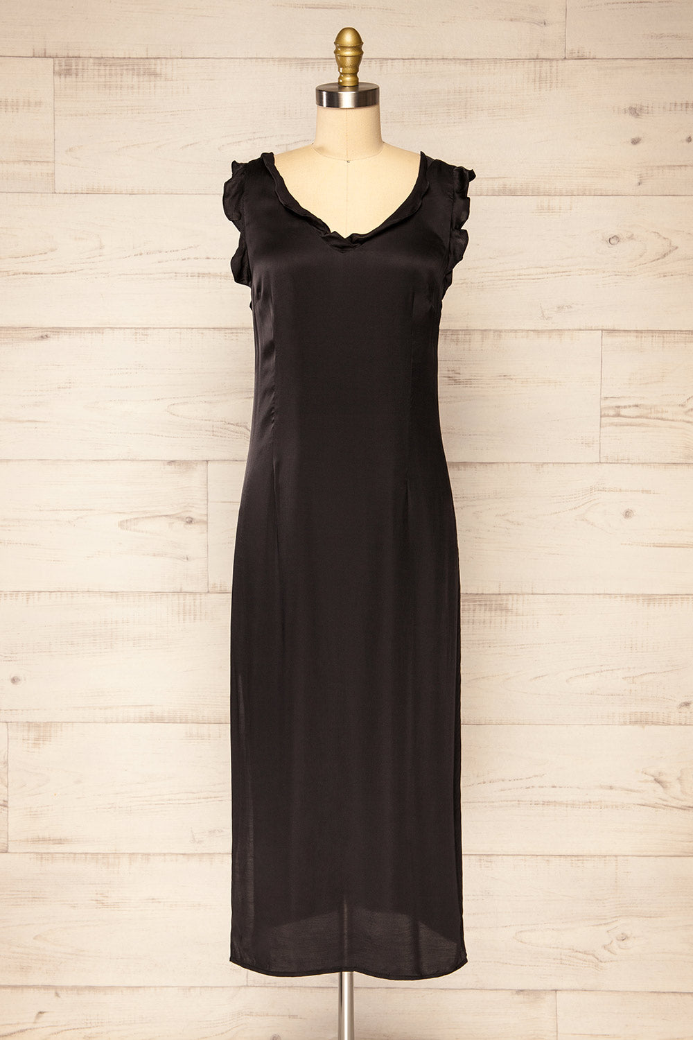 Drumburgh Midi Black Dress w/ Ruffles | La petite garçonne front view