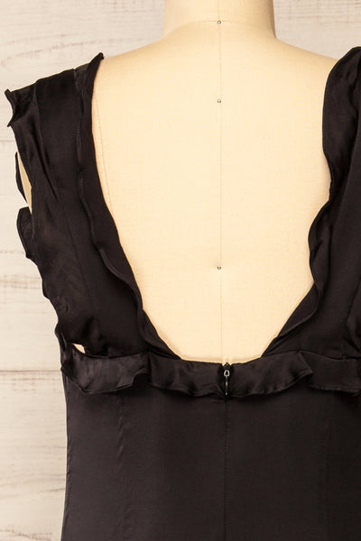 Drumburgh Midi Black Dress w/ Ruffles | La petite garçonne back close-up
