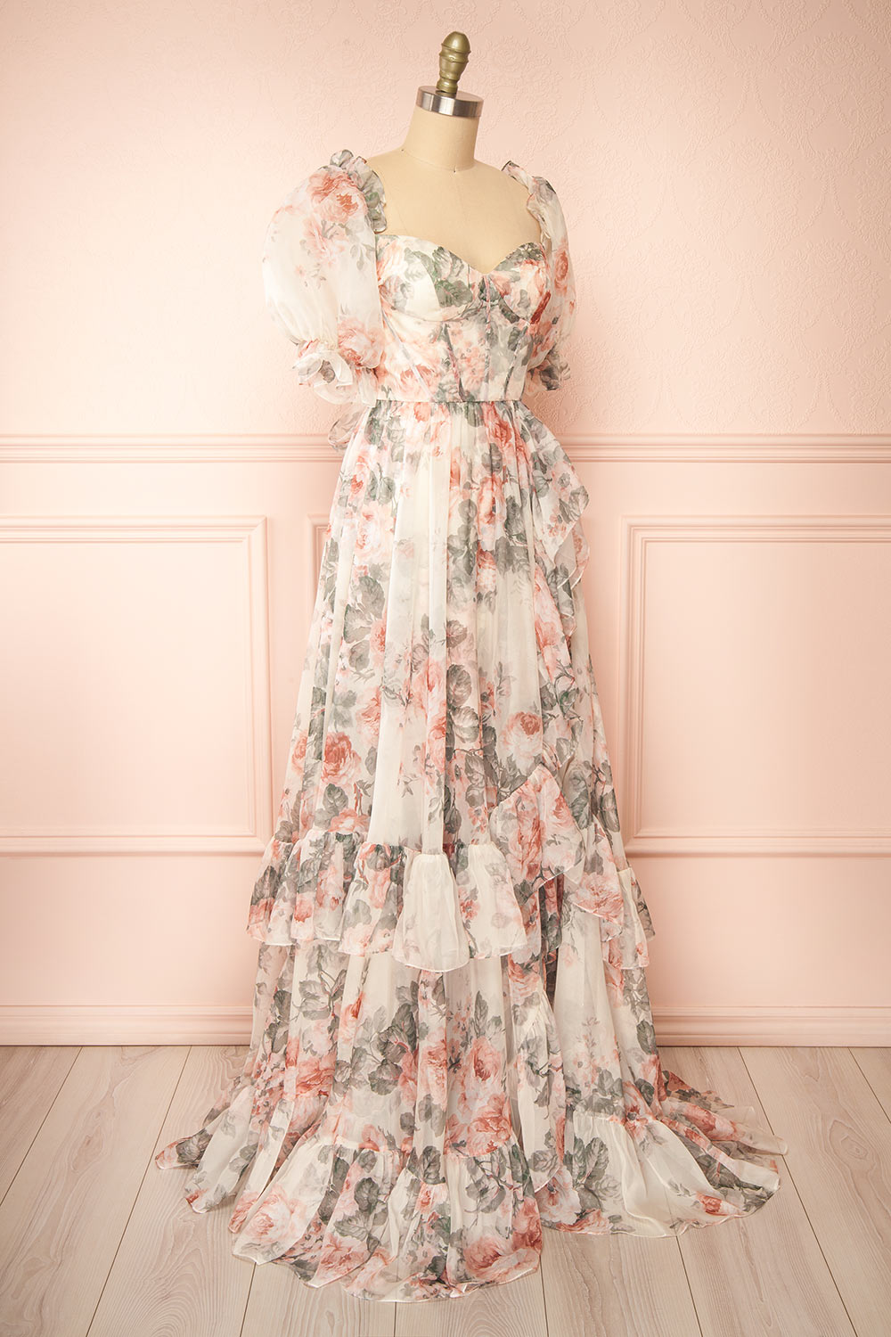 Duchesse Floral Corset Maxi Dress w/ Ruffles | Boutique 1861 side view
