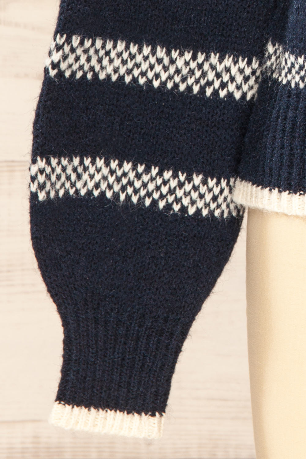 Dudley Navy Knit Striped Sweater | La petite garçonne sleeve close-up