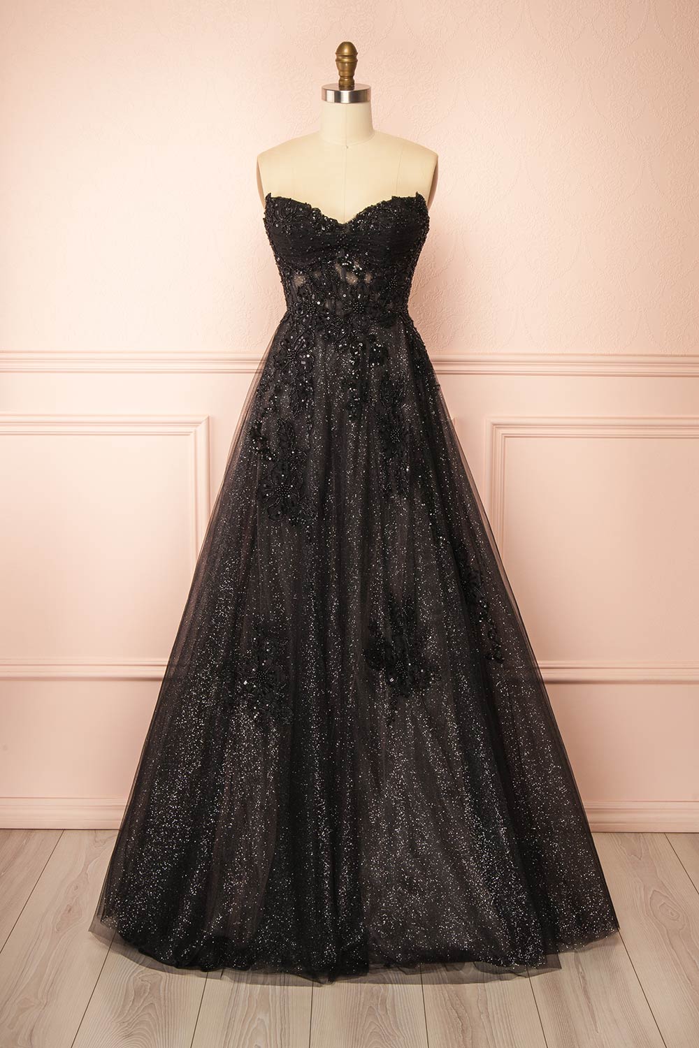 Dulcia Black A-Line Dress with Sequins | Boutique 1861 front view