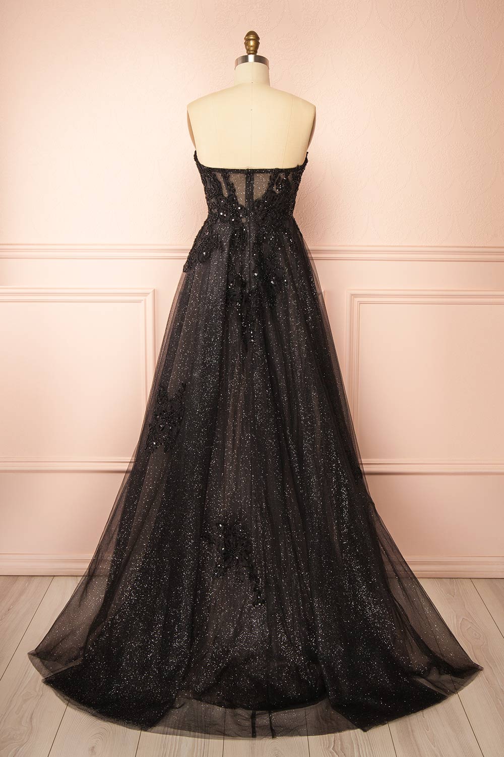 Dulcia Black A-Line Dress with Sequins | Boutique 1861 back view