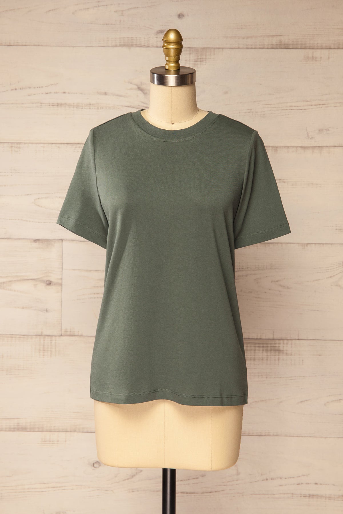 front view of Dumka Green Cotton T-Shirt with Short Sleeves at La petite garçonne