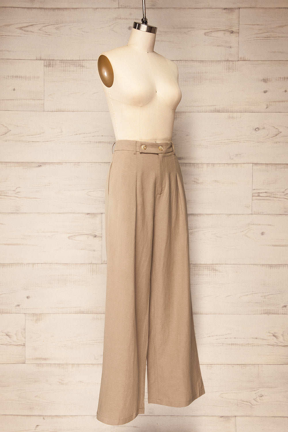 Dunster Taupe Wide-Leg Linen Pants | La petite garçonne side view