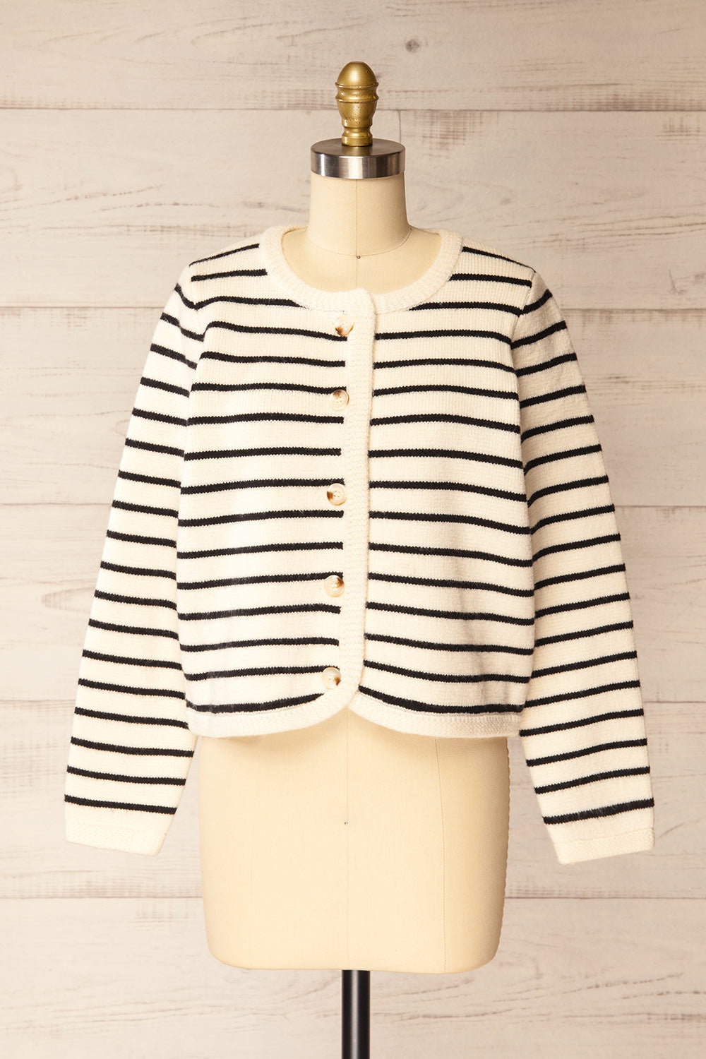 Durham Striped Thick Knitted Cardigan | La petite garçonne front view