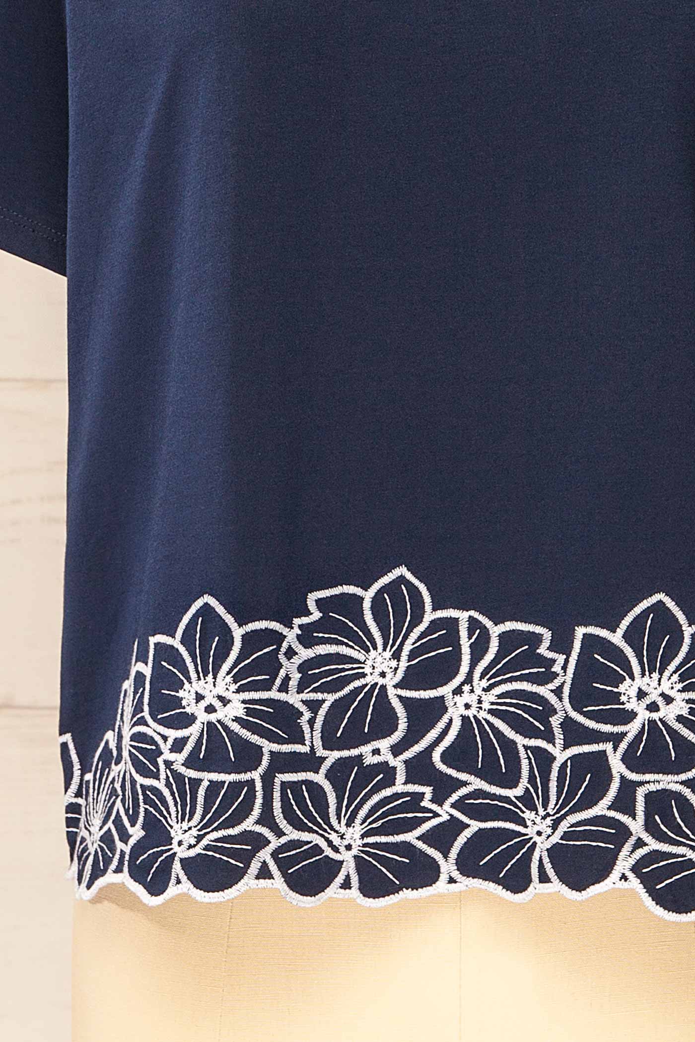 Dwarka Navy Cropped T-Shirt with Floral Embroidery | La petite garçonne fabric