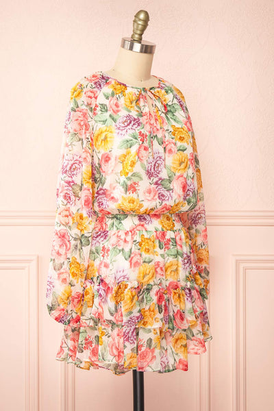 Echa Colourful Short Floral Dress w/ Long Sleeves | Boutique 1861 side view