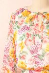 Echa Colourful Short Floral Dress w/ Long Sleeves | Boutique 1861 front close-up