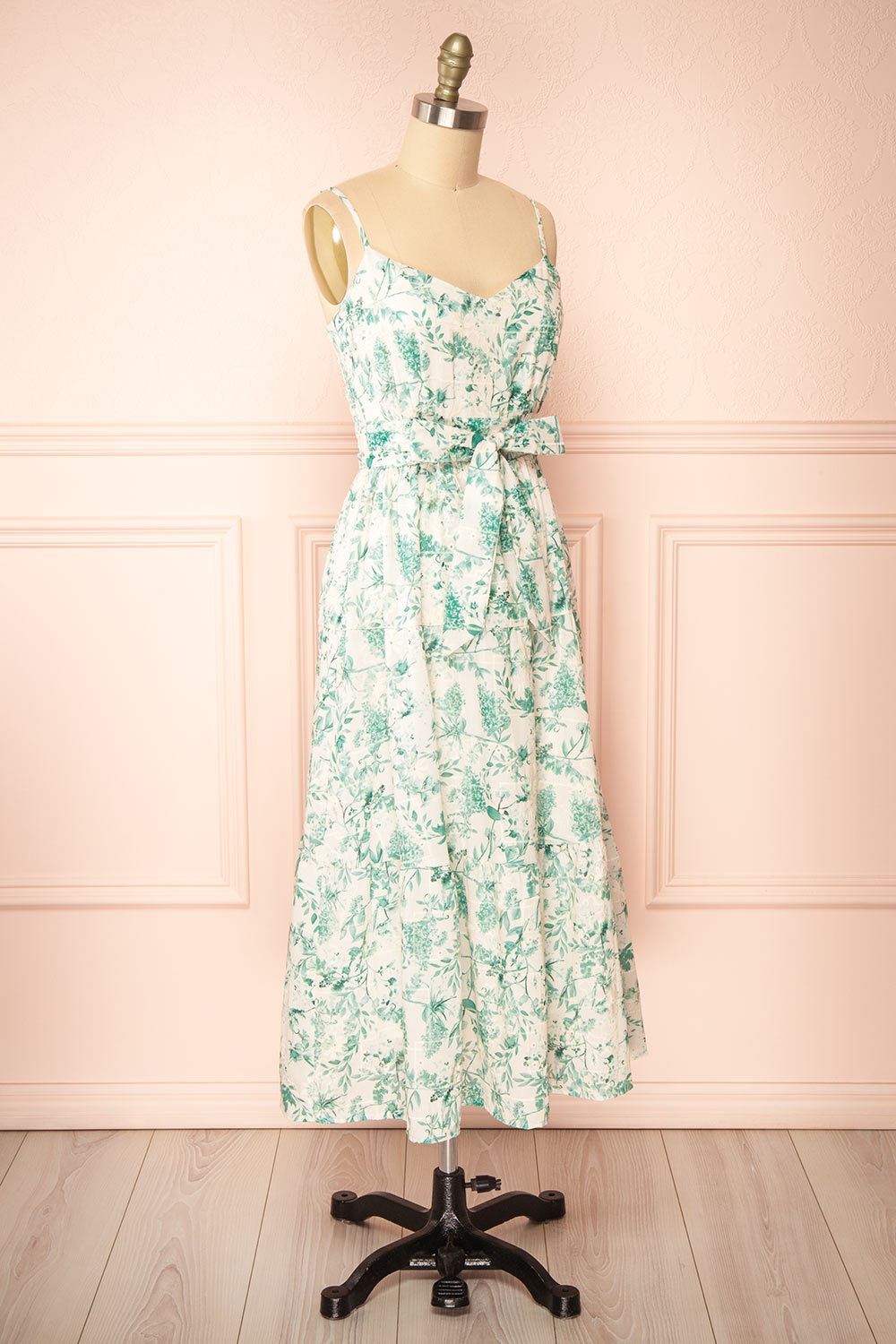 Edeline Green Floral Openwork Midi Dress | Boutique 1861 side view