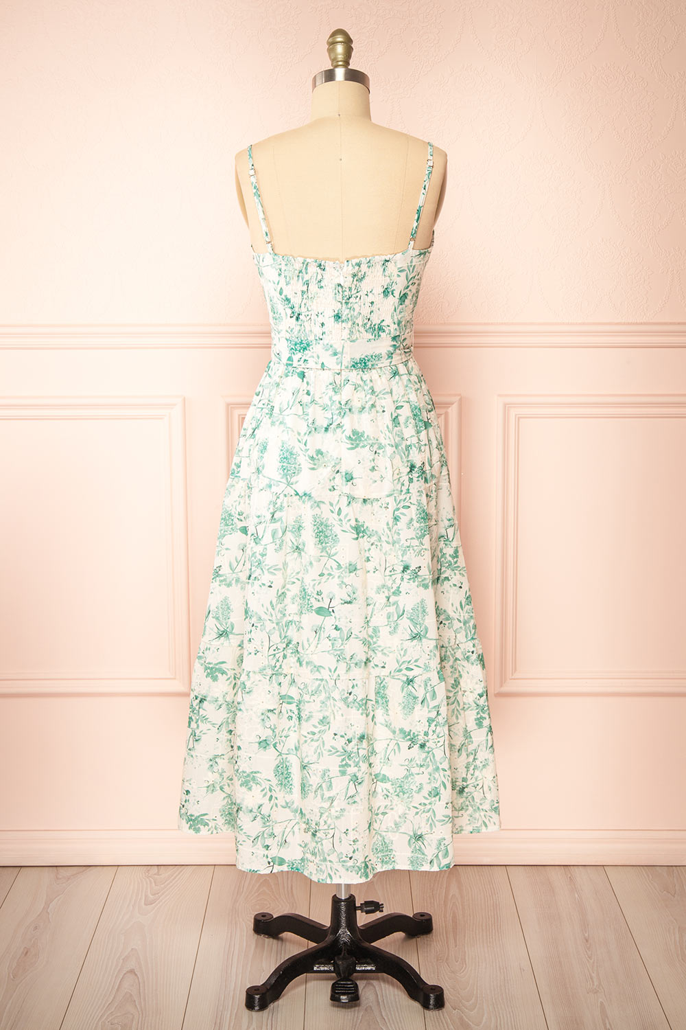 Edeline Green Floral Openwork Midi Dress | Boutique 1861 back view