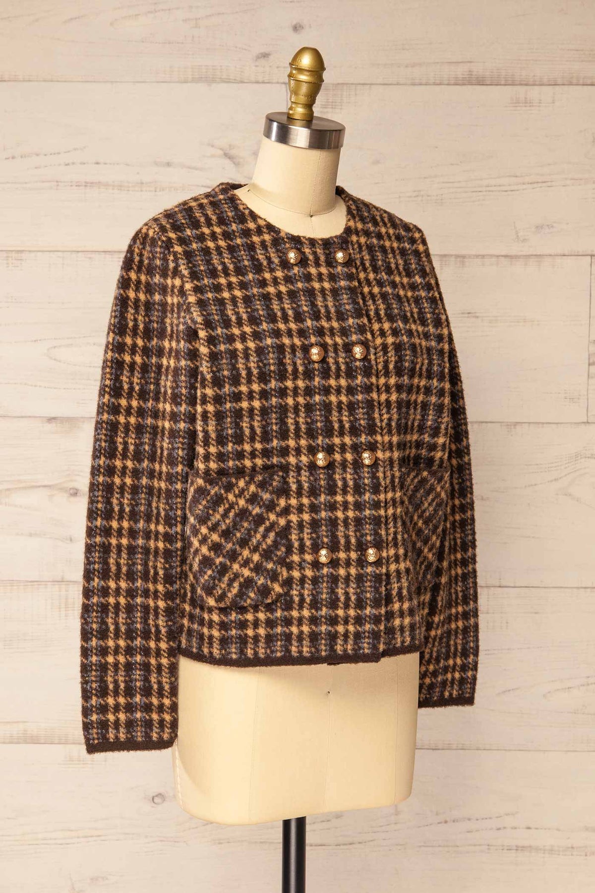 side view of Edelmond Double-Breasted Plaid Jacket at La petite garçonne
