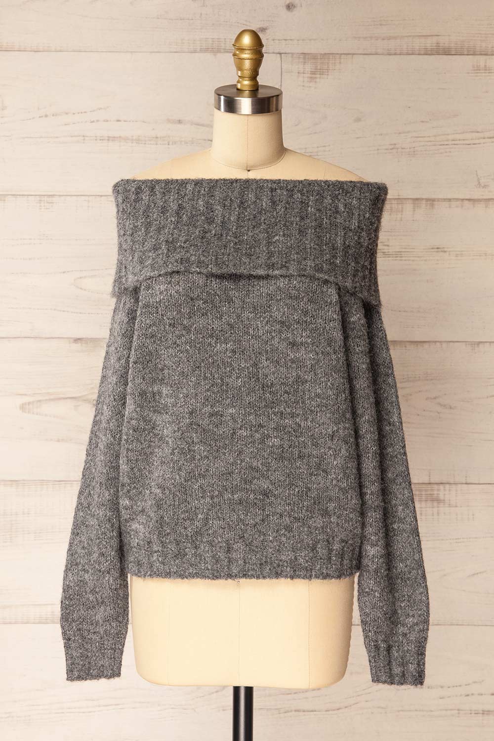 Edfou Grey Oversized Off-Shoulder Sweater | La petite garçonne front view