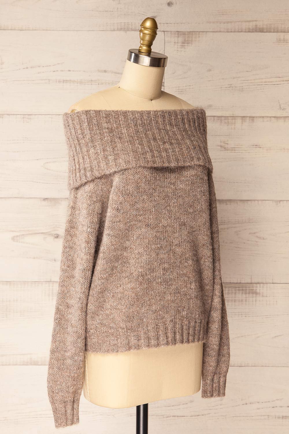 Edfou Taupe Oversized Off-Shoulder Sweater | La petite garçonne side view