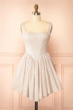 Edmida Champagne Glitter Corset Basque Waist Mini Dress | Boutique 1861 front