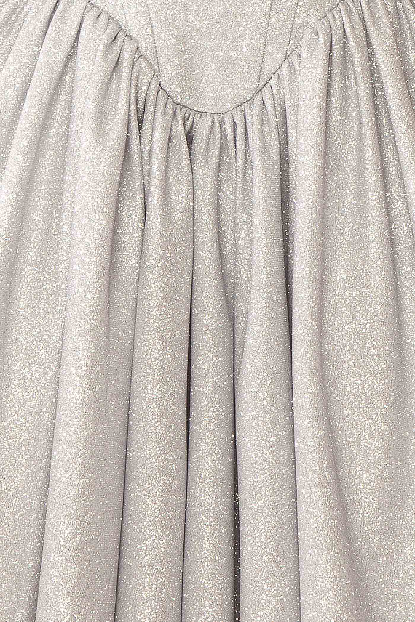 Edmida Silver Glitter Corset Basque Waist Mini Dress | Boutique 1861 fabric