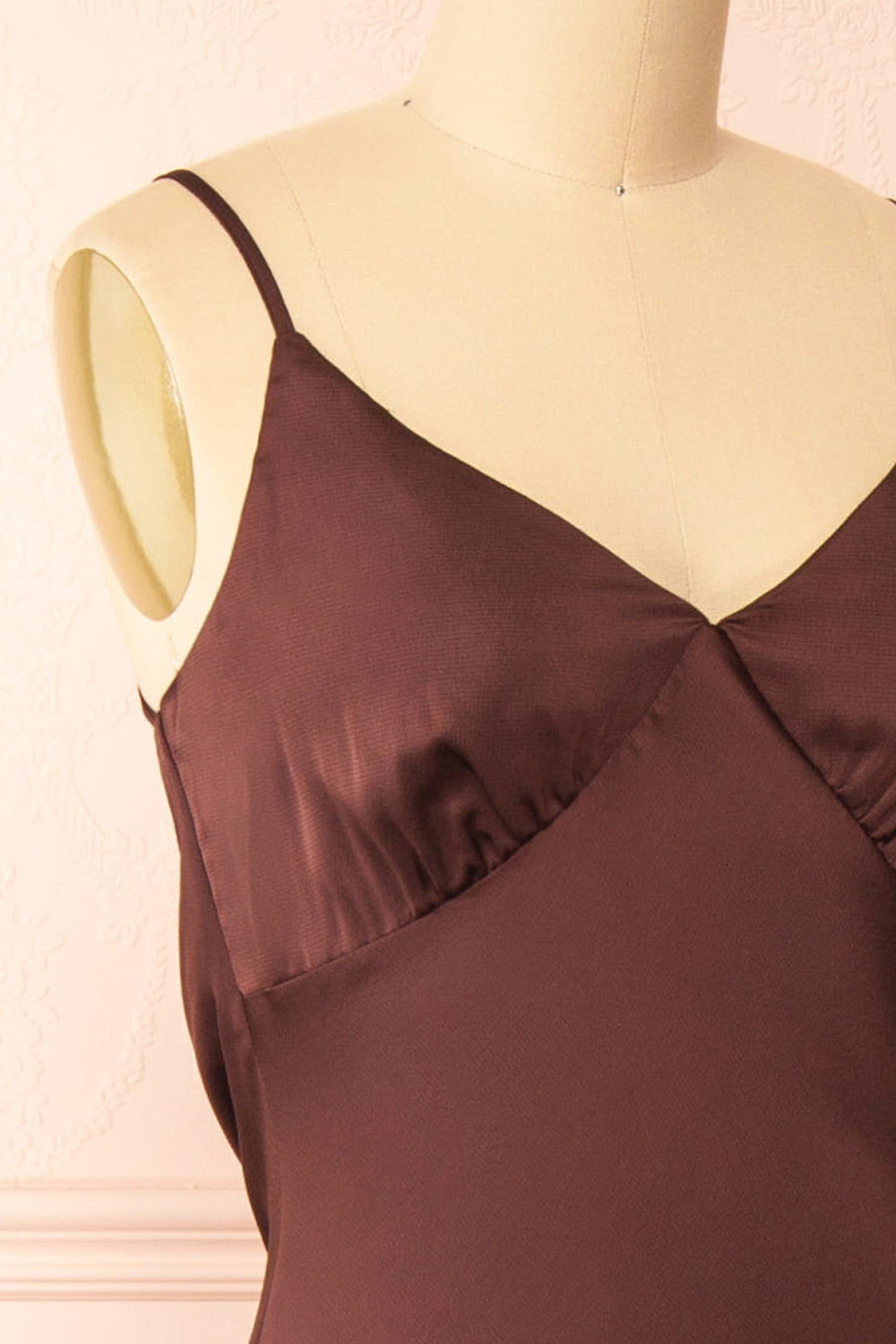 Edna Brown Maxi Satin Dress w/ Open Back | Boutique 1861 side