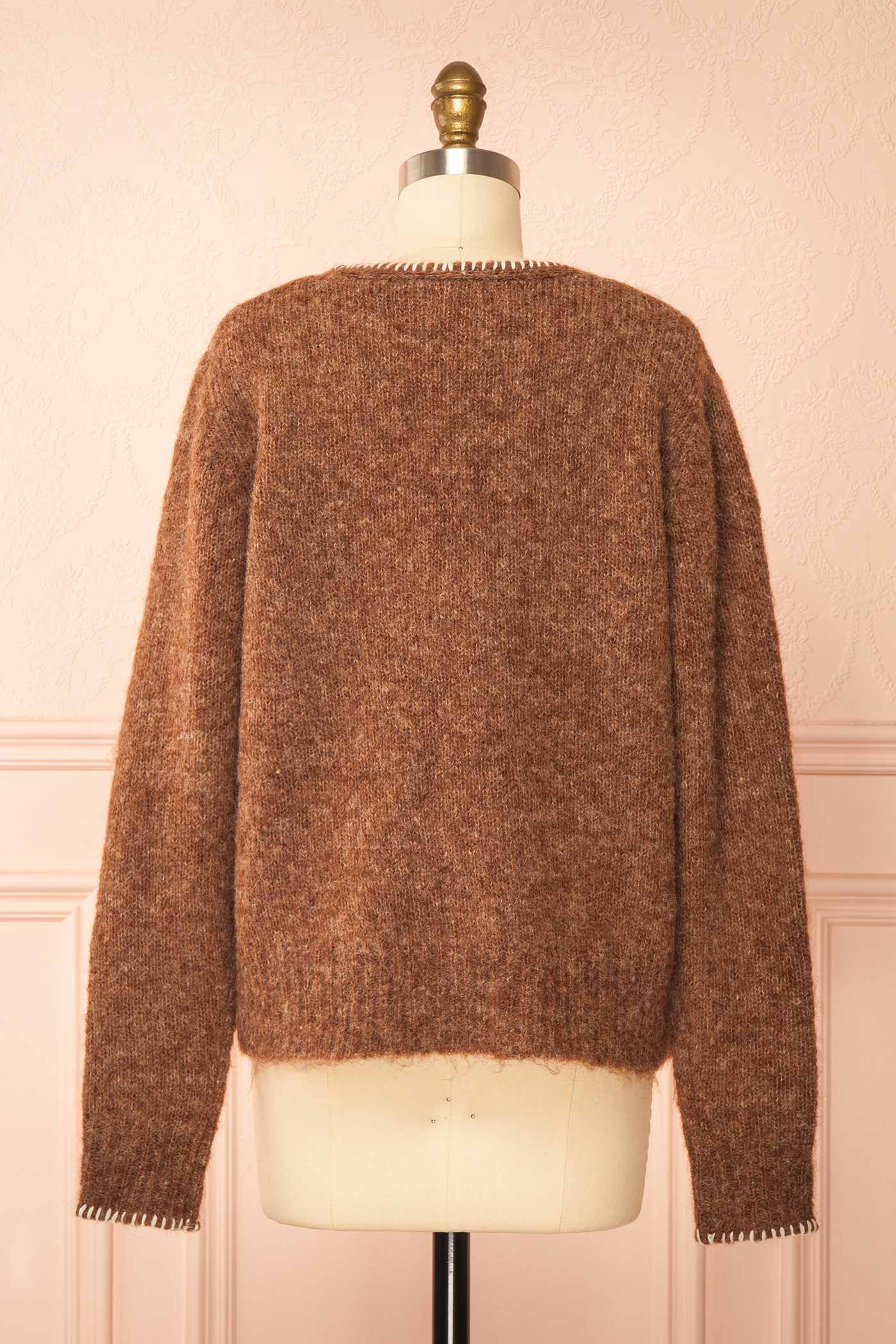 back view of Edulia Brown Knit Cardigan with Floral Embroidery at La petite garçonne