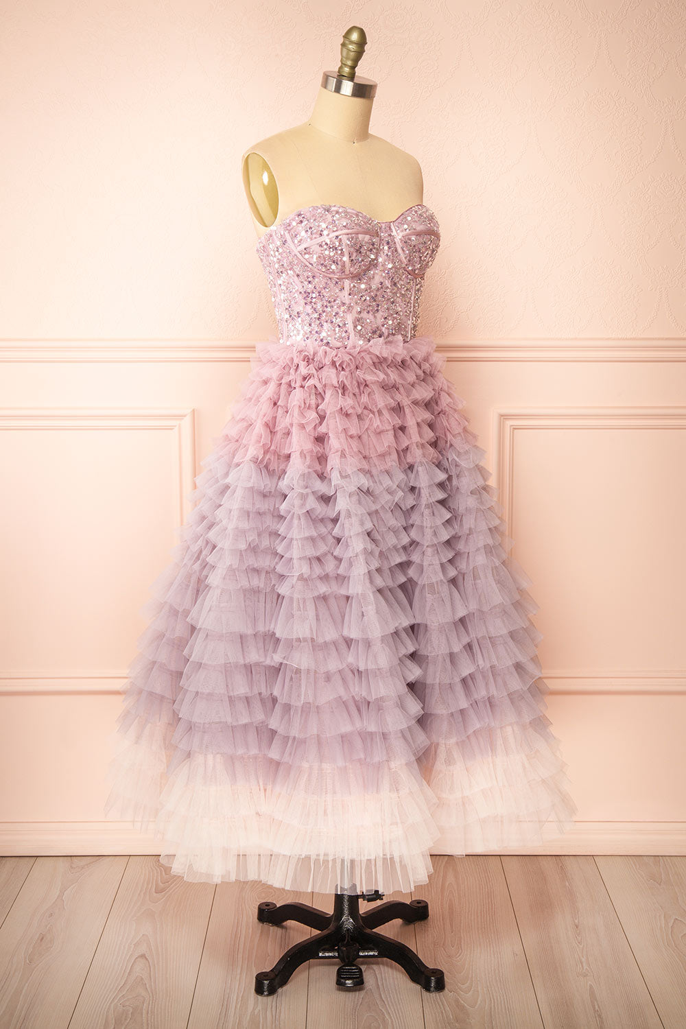 Effy Midi Gown w/ Sequin Corset Top | Boutique 1861 side view