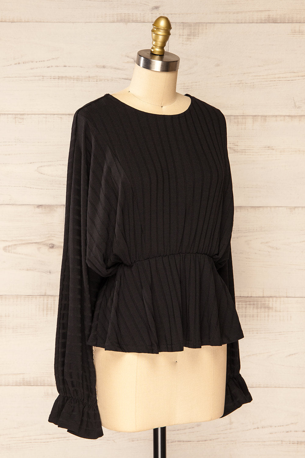 Eilat Black Monochrome Striped Peplum Top | La petite garçonne side view
