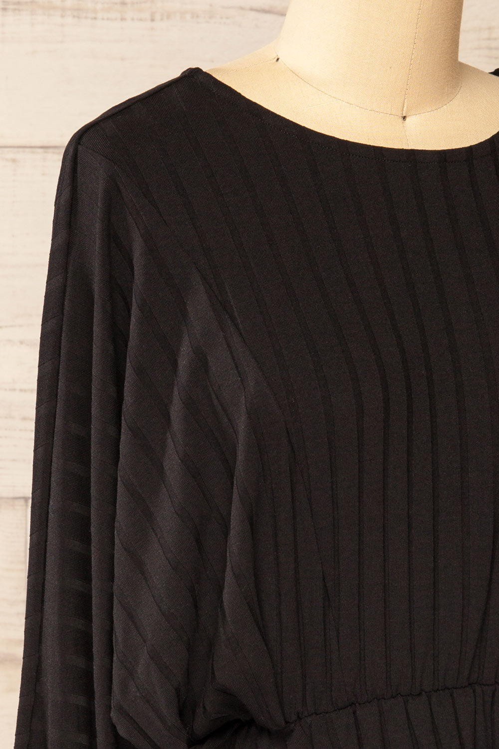 Eilat Black Monochrome Striped Peplum Top | La petite garçonne side close-up