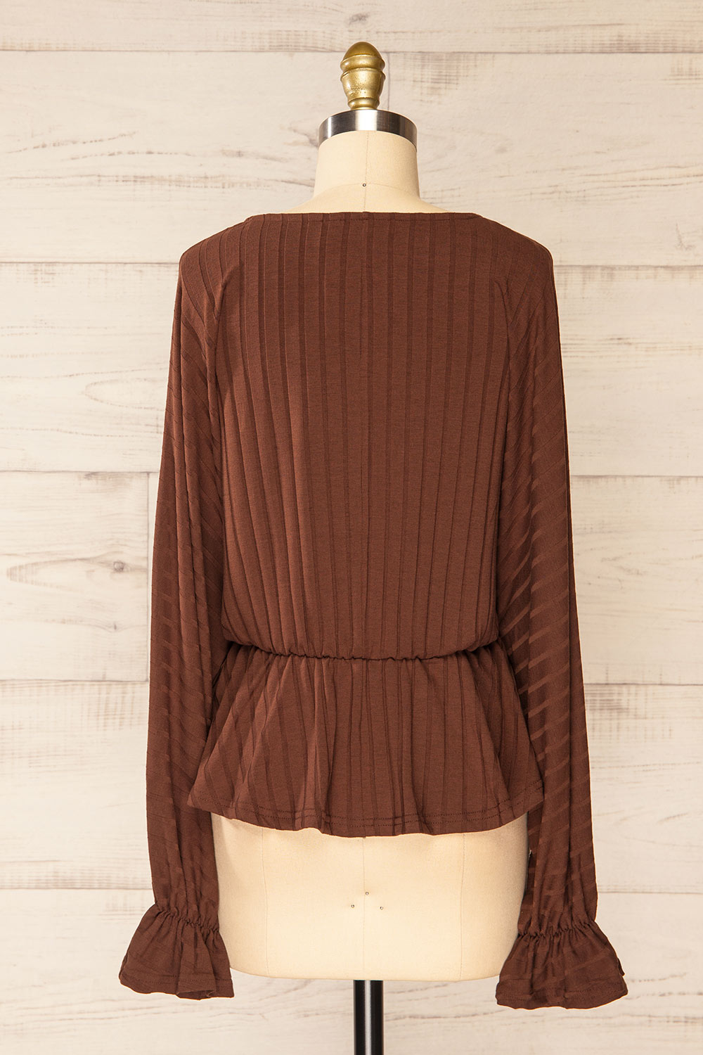 Eilat Brown Monochrome Striped Peplum Top | La petite garçonne back view