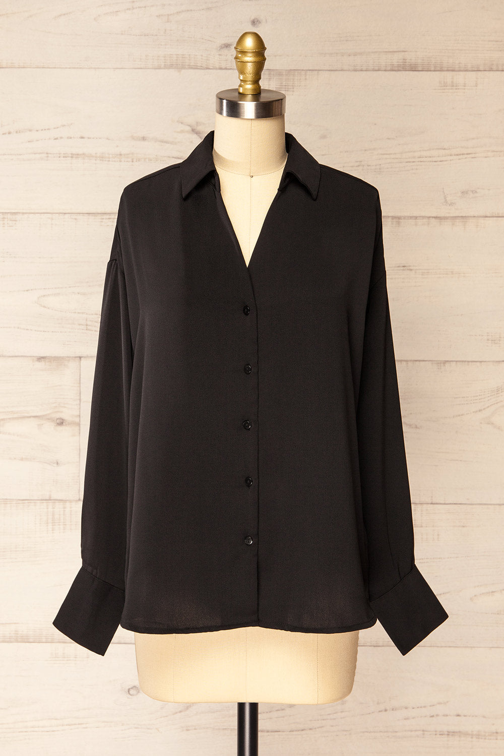Ejinda Black Relaxed Fit Button-Up Blouse | La petite garçonne front view